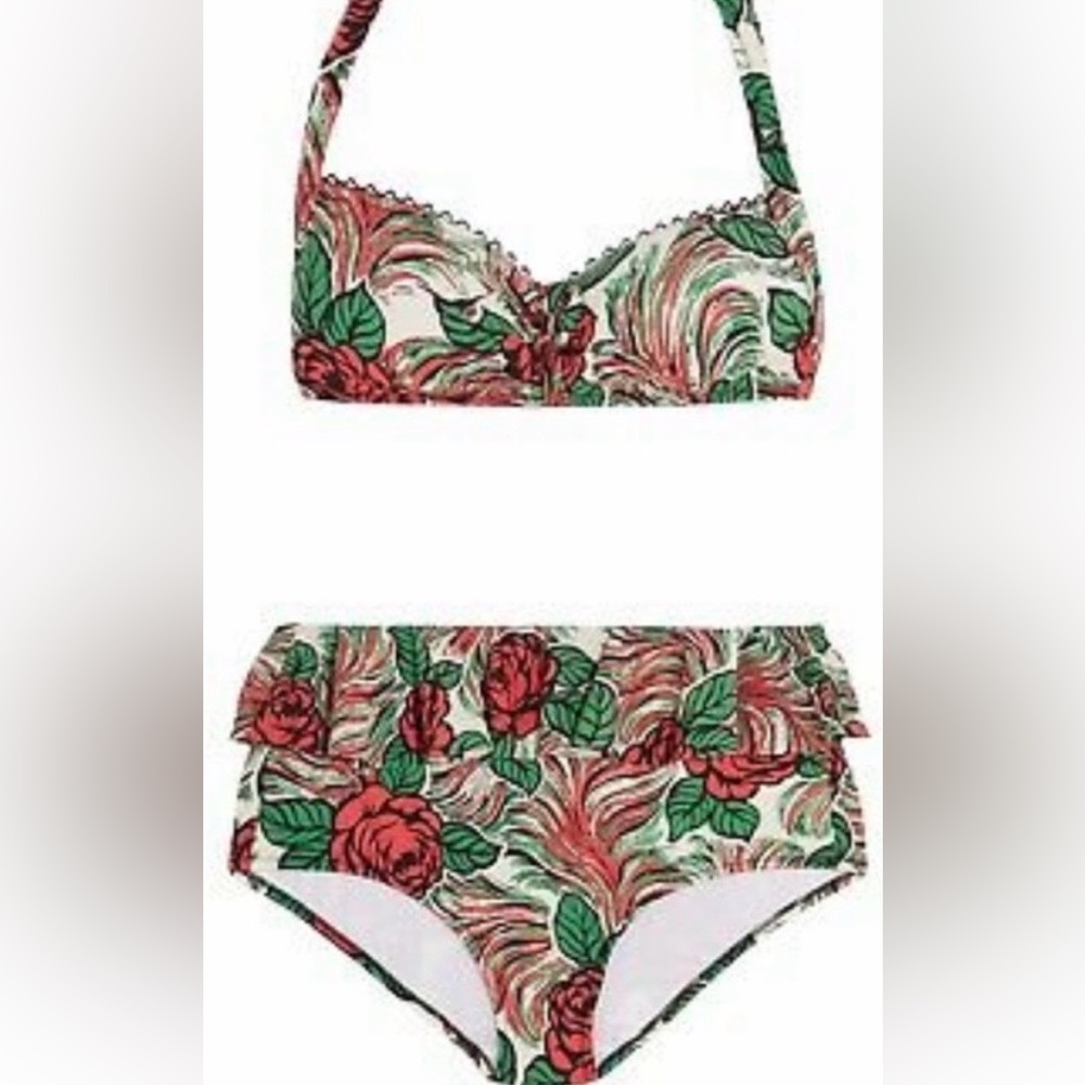 🖤 Anna Sui 🖤 Retro Swim Suit Bikini Rosa Mexicana Rose Print Small ♥️ - Picture 2 of 13